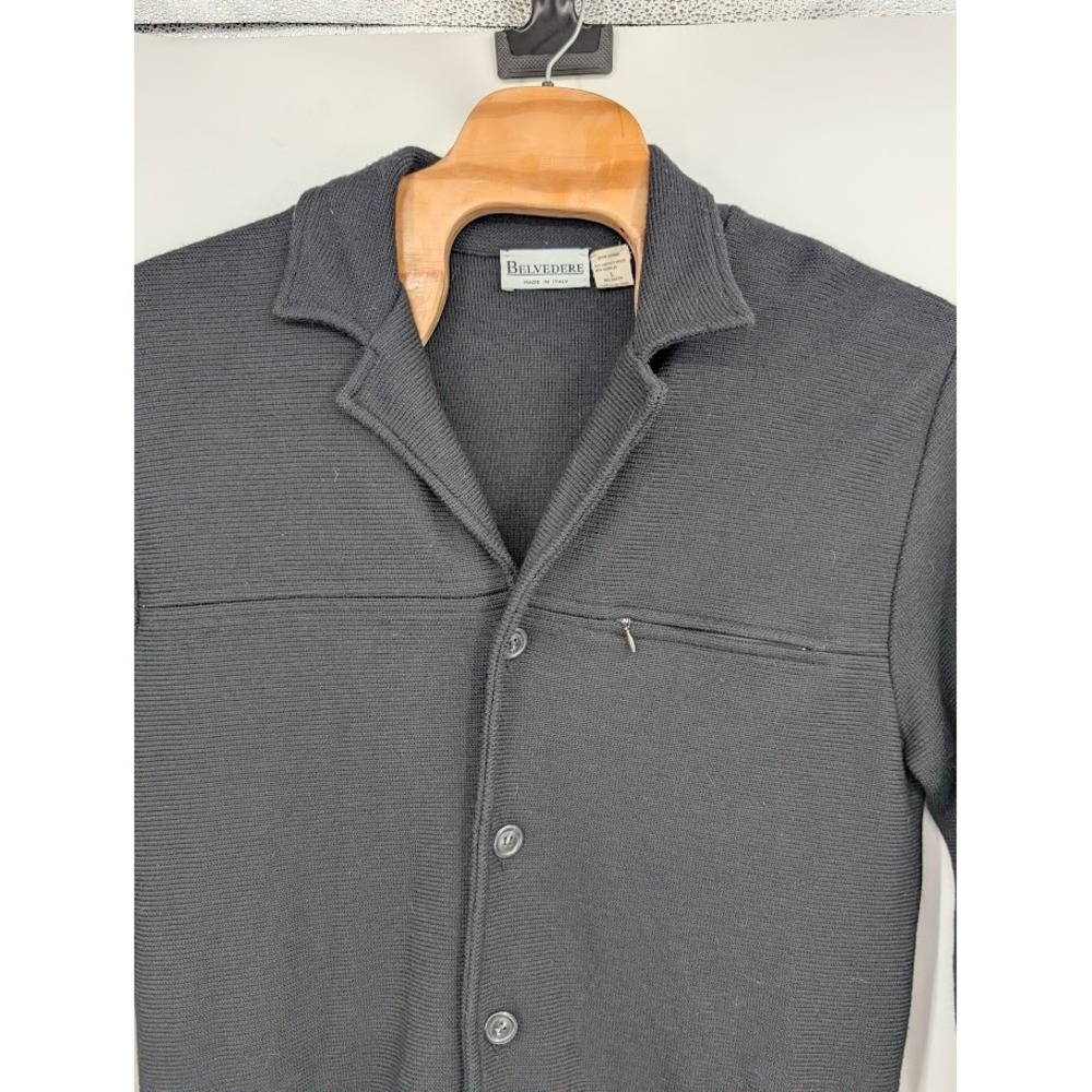 Belvedere Men's Knitted Wool Blend Cardigan Sweater Blazer Black sz L